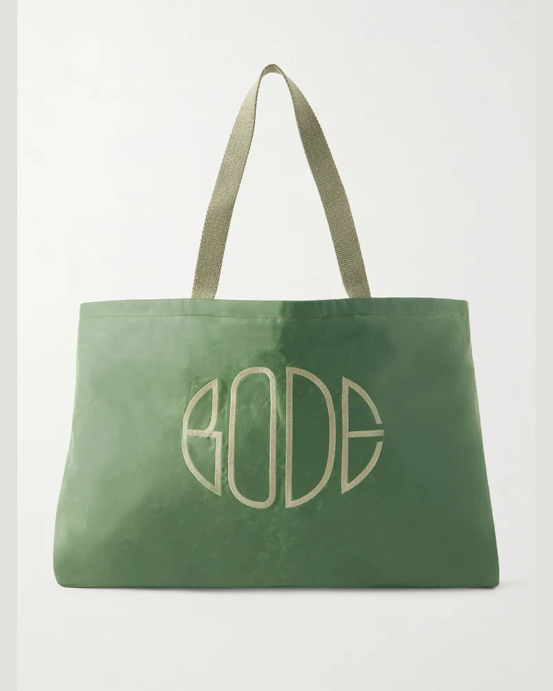 BODE Logo-Embroidered Waxed-Cotton Tote Bag Green
