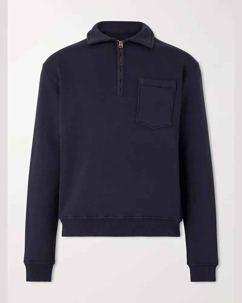 Fortela Yale Cotton-Jersey Half-Zip Polo Sweatshirt Blue