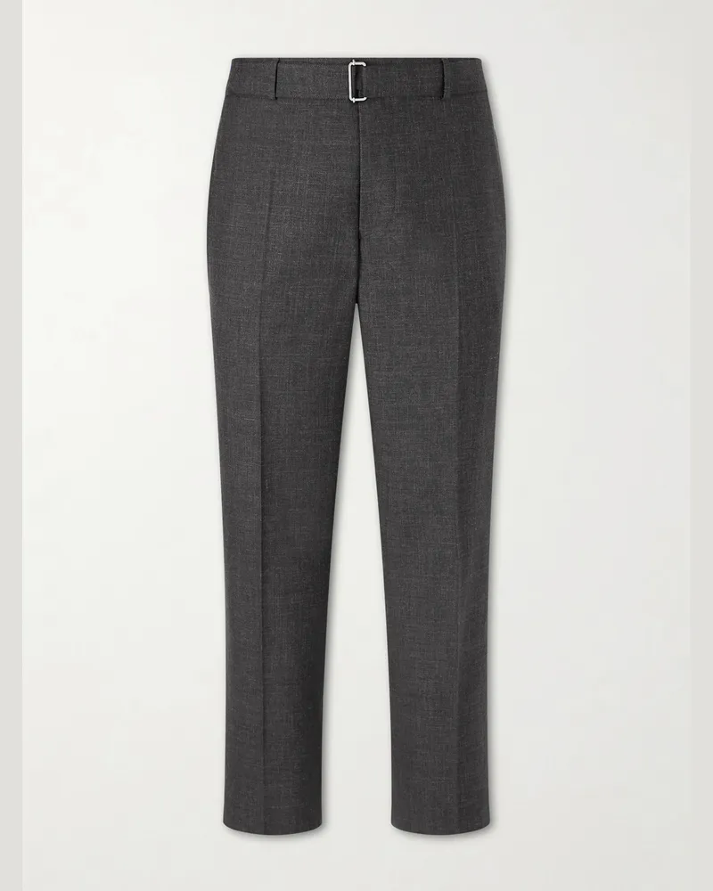 Officine Generale Straight-Leg Virgin Wool, Silk and Linen-Blend Trousers Gray