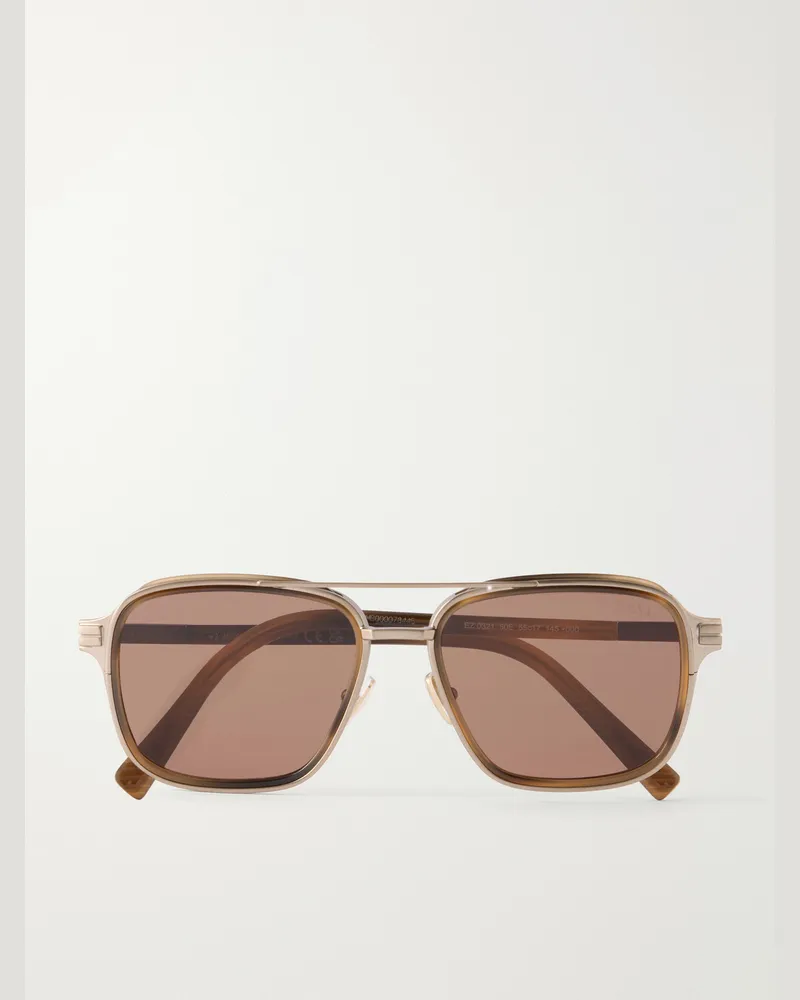 Ermenegildo Zegna Aviator-Style Acetate and Titanium Sunglasses Brown