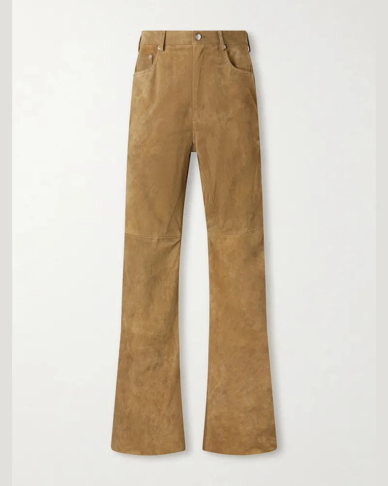 Rick Owens Geth Panelled Wide-Leg Suede Trousers Brown