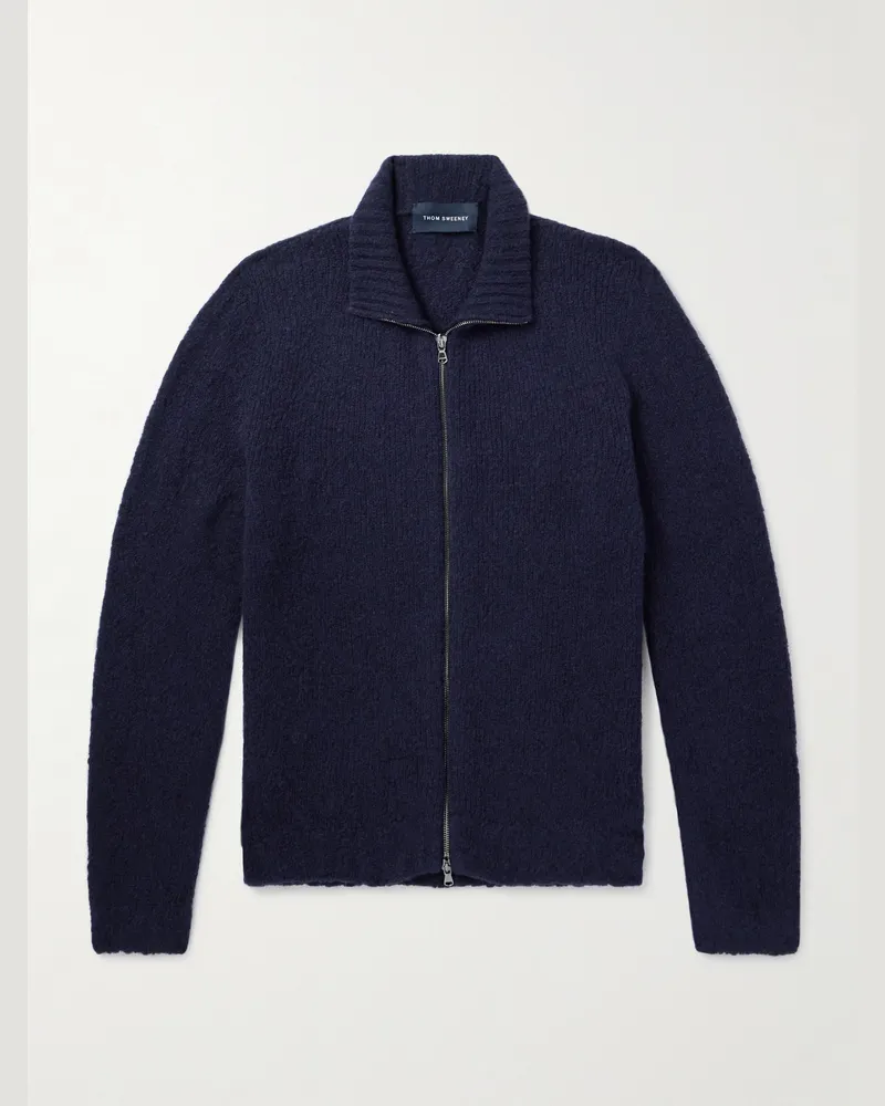 Thom Sweeney Pullover aus einer Merinowollmischung mit Reißverschluss Blau