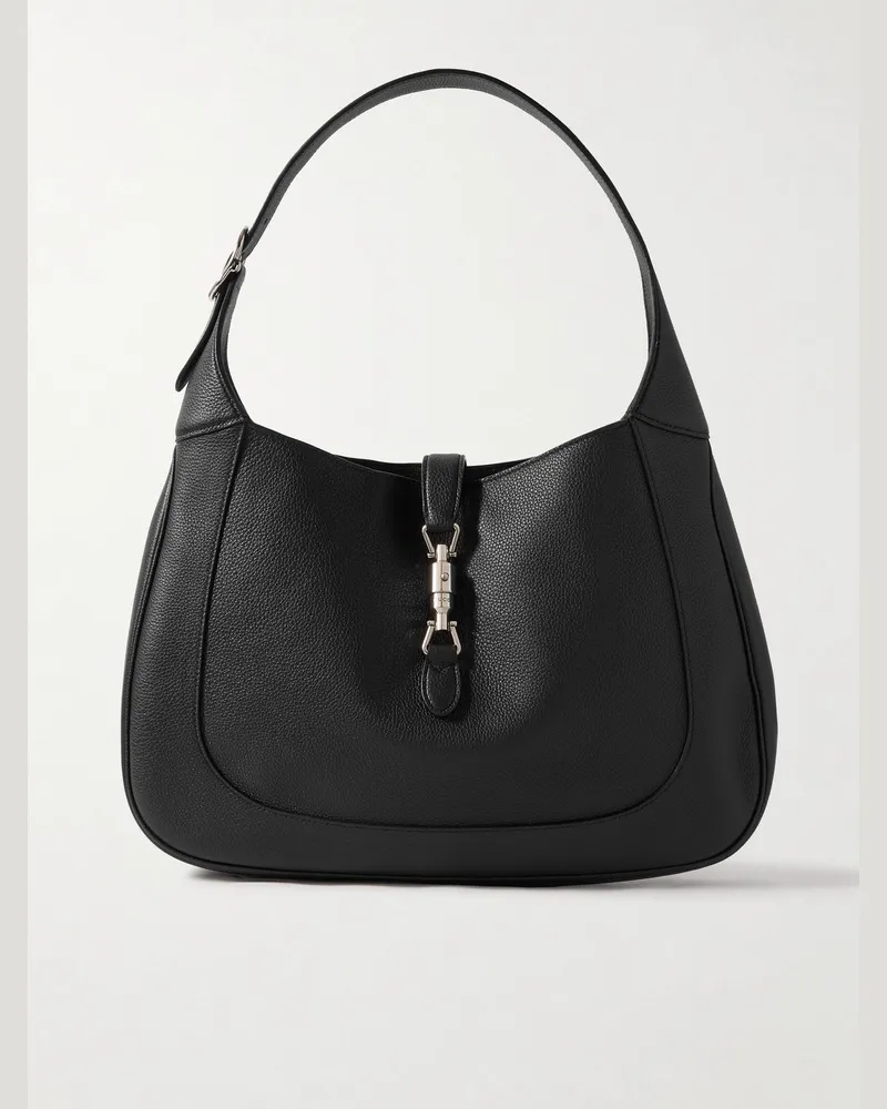 Gucci Jackie Umhängetasche aus vollnarbigem Leder Schwarz