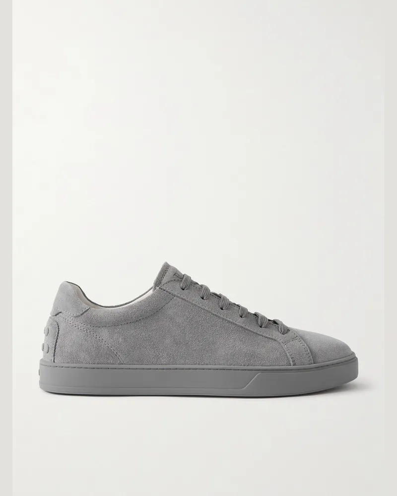 TOD'S Allacciata Cassetta Rubber-Trimmed Suede Sneakers Gray