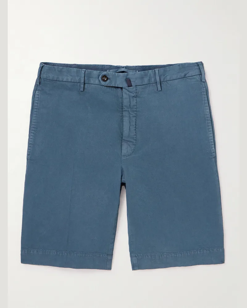 Incotex Gerade geschnittene Shorts aus Twill aus einer Baumwollmischung Blau