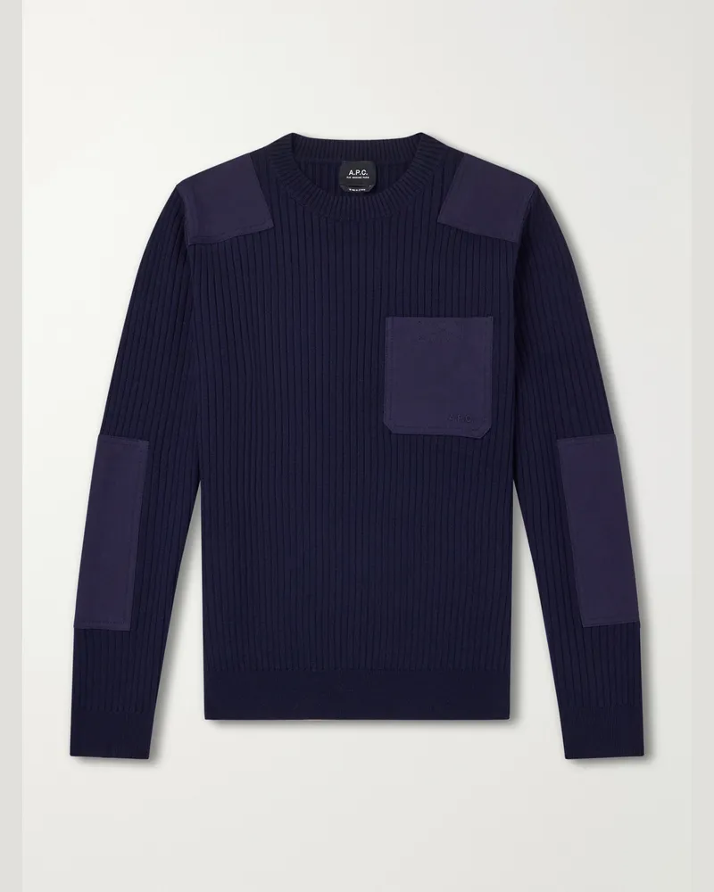 A.P.C. Mallarme Ribbed-Knit Virgin Wool Sweater Blue