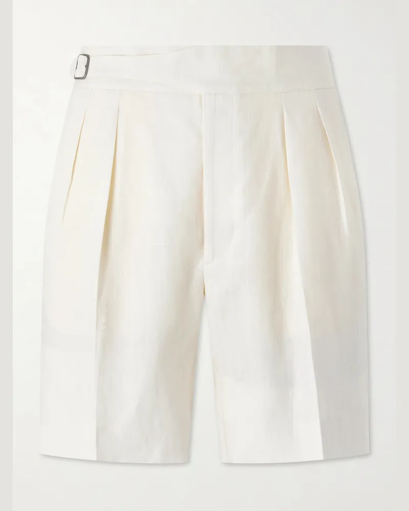 Ralph Lauren Straight-Leg Pleated Linen Shorts Neutrals