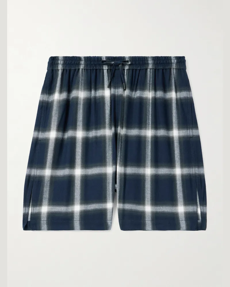 Acne Studios Rannel gerade geschnittene Shorts aus Baumwollflanell mit Kordelzugbund und Karomuster Blau