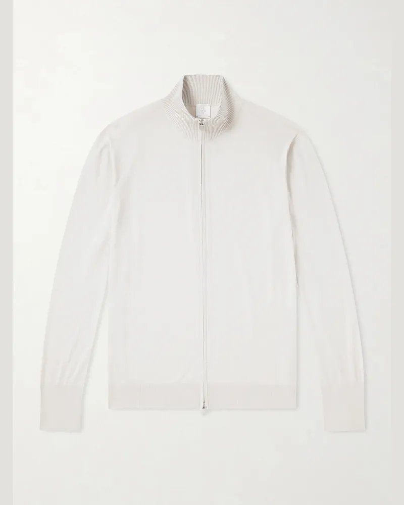Eleventy Wool Zip-Up Cardigan Neutrals