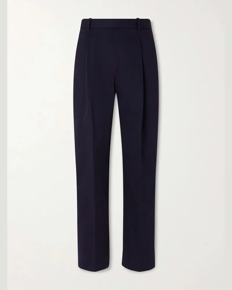 Altea Orval Cotton and Linen-Blend Gabardine Trousers Blue
