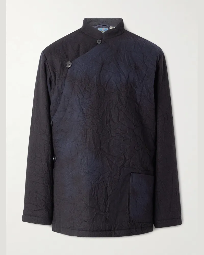 Blue Blue Japan Wattierte Jacke aus einer Wollmischung in Knitteroptik Blau