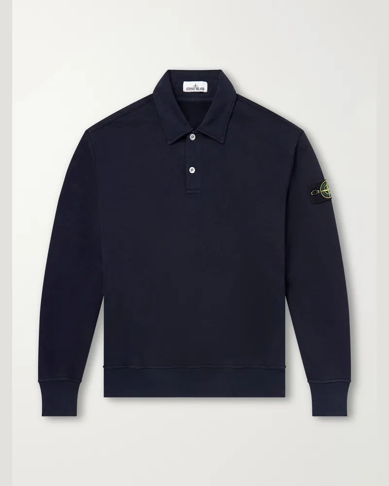 Stone Island Garment-Dyed Tubular Cotton-Fleece Sweatshirt Blue