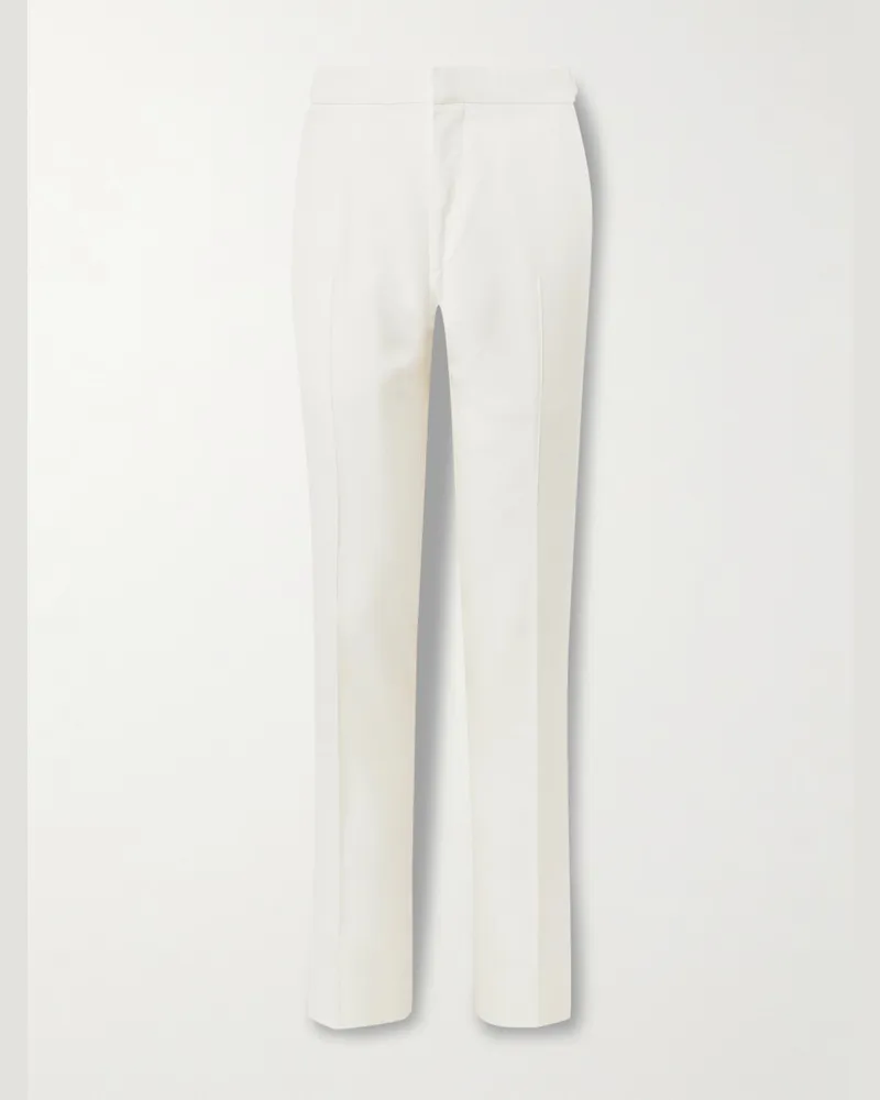 Tom Ford Slim-Fit Tapered Silk-Canvas Tuxedo Trousers Neutrals