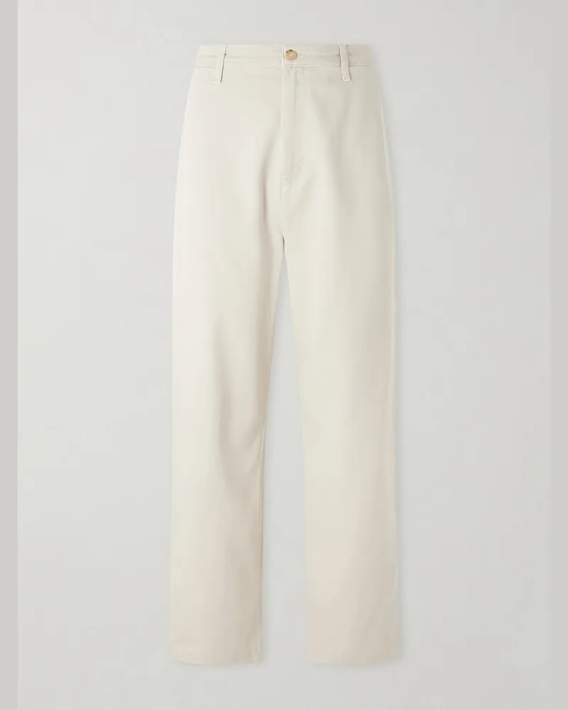 Frame Denim Wide-Leg Cotton-Twill Trousers Neutrals