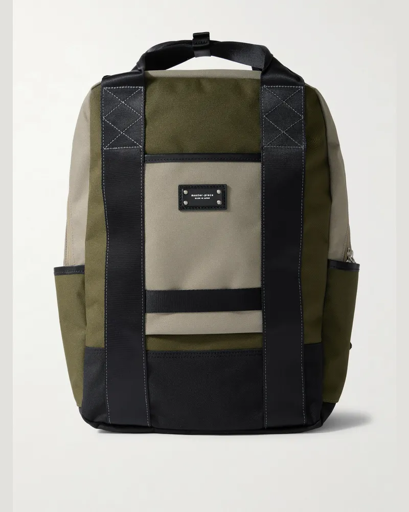 MASTER PIECE Defend Leather-Trimmed Coated-Canvas Backpack Green