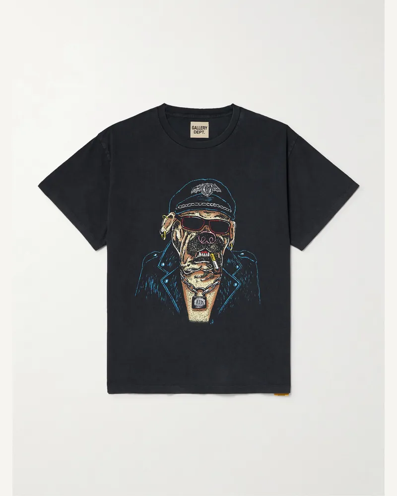 GALLERY DEPT. Biker Dog Glittered Printed Cotton-Jersey T-Shirt Black
