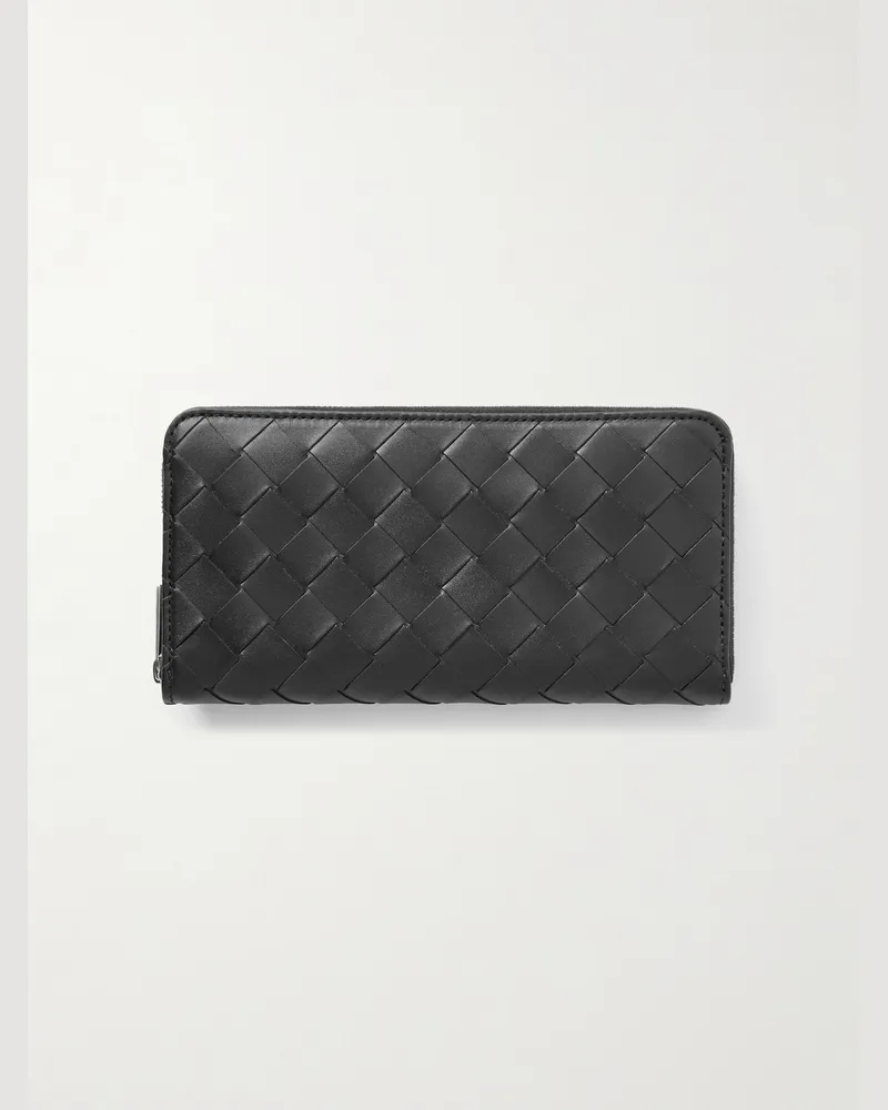Bottega Veneta Intrecciato Leather Zip-Around Wallet Black