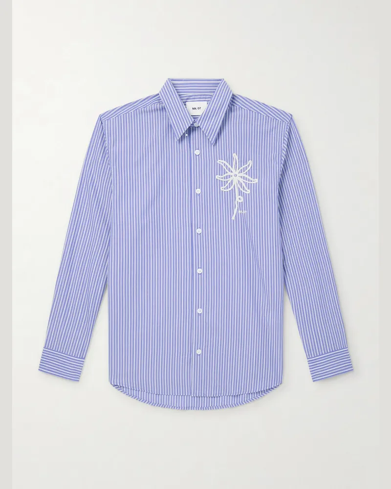 NN 07 Quinsy Hemd aus Supima®-Baumwolle mit Nadelstreifen und Applikation Blau