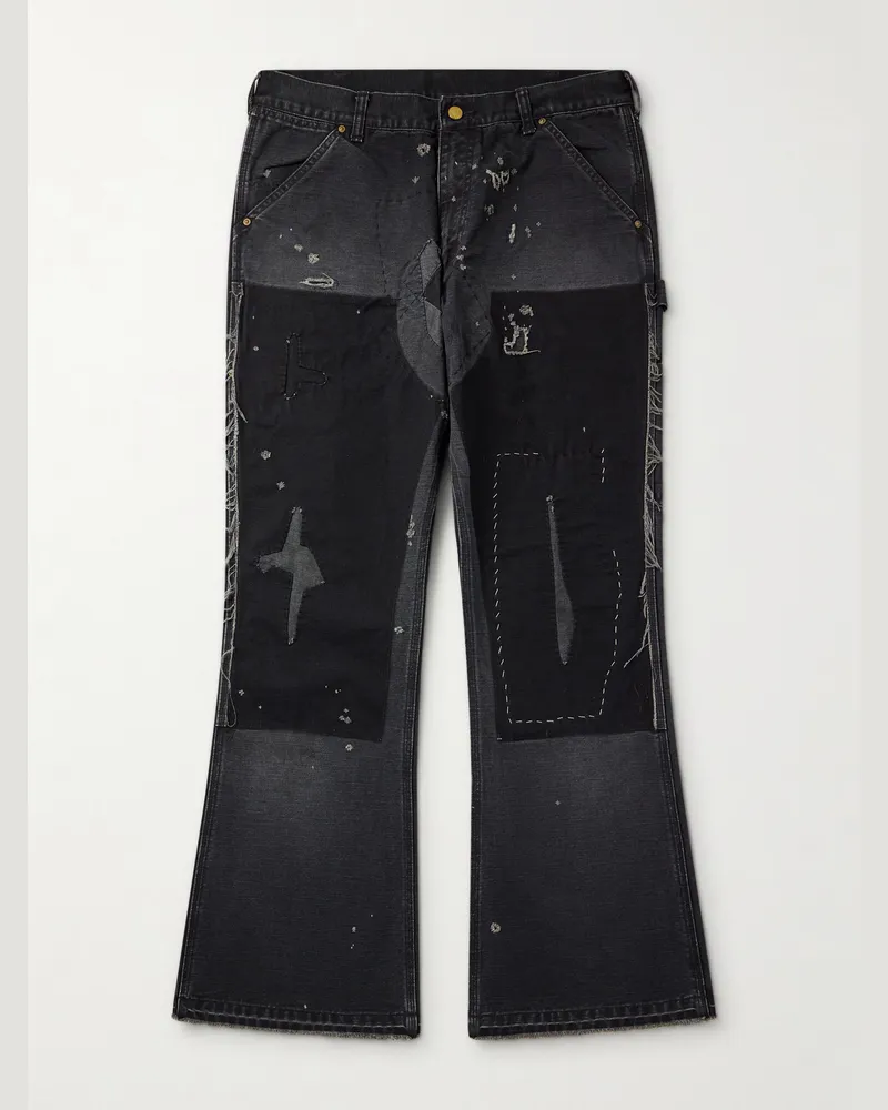 SAINT MXXXXXX Double-Knee schmal geschnittene Schlagjeans in Distressed-Optik Schwarz