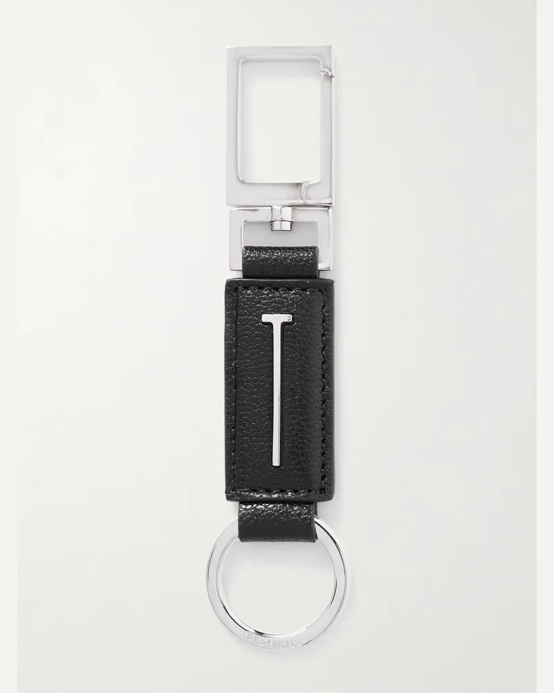Tom Ford Silver-Tone Leather Keychain Black