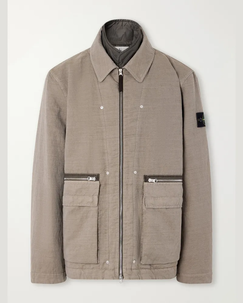 Stone Island Garment-Dyed Cotton-TC-Blend Padded Twill Jacket Brown