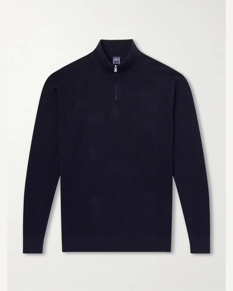 Fedeli Paul Cotton Half-Zip Sweater Blue