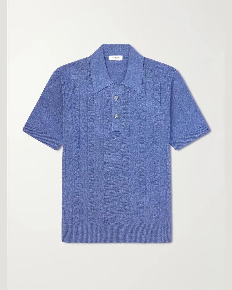 PIACENZA 1733 Silk and Linen-Blend Polo Shirt Blue