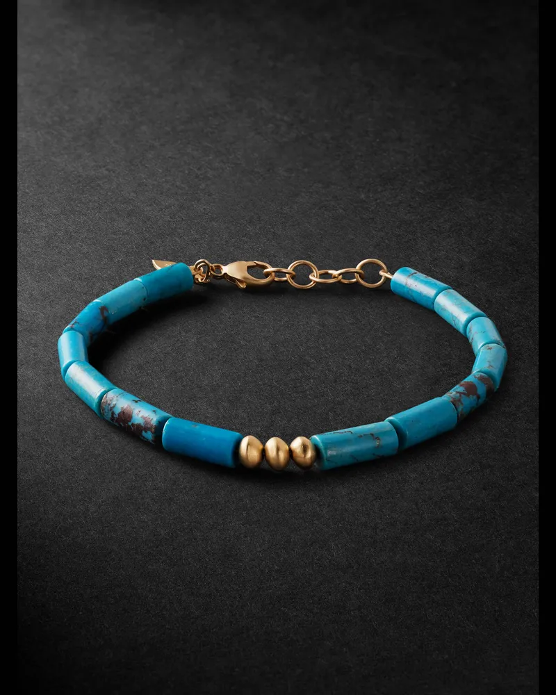 Jacquie Aiche Gold Turquoise Beaded Bracelet Blue