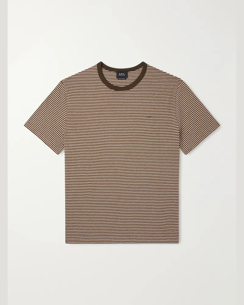 A.P.C. Josh Striped Cotton-Jersey T-Shirt Brown