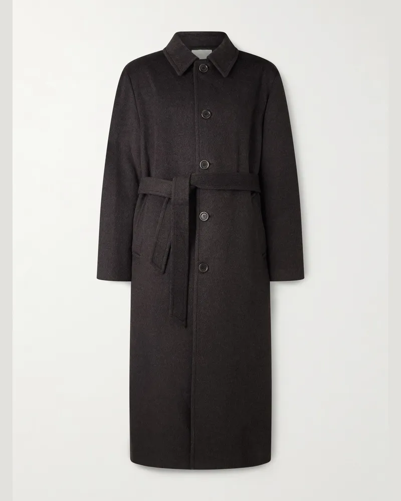 AMOMENTO Belted Wool-Blend Coat Brown