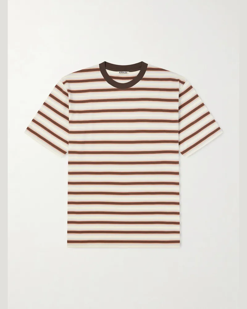AURALEE Striped Cotton-Jersey T-Shirt Brown