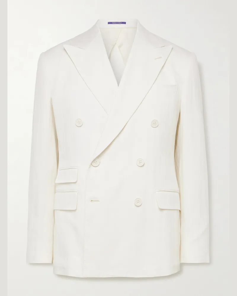 Ralph Lauren Doppelreihiges Sakko aus einer Baumwoll-Leinenmischung mit Fischgratmuster Neutral