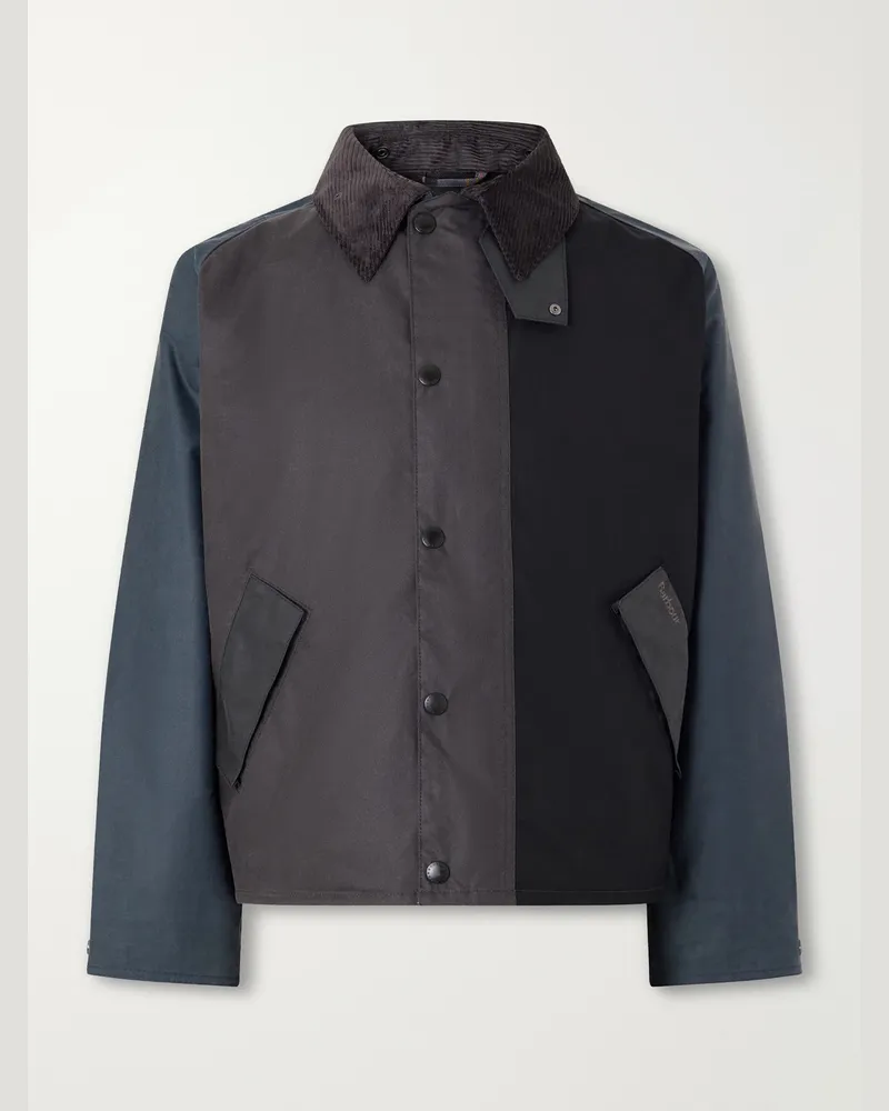 Barbour Bedale Corduroy-Trimmed Waxed Cotton Jacket Blue