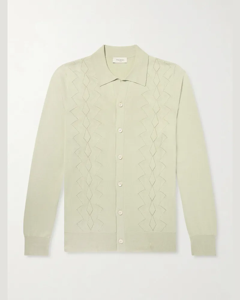 PIACENZA 1733 Pointelle-Knit Silk and Cotton-Blend Cardigan Green