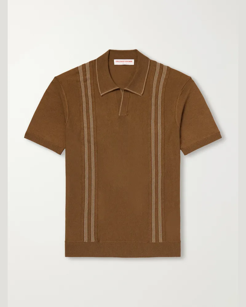 Orlebar Brown Horton Striped Silk and Organic Cotton-Blend Polo Shirt Brown