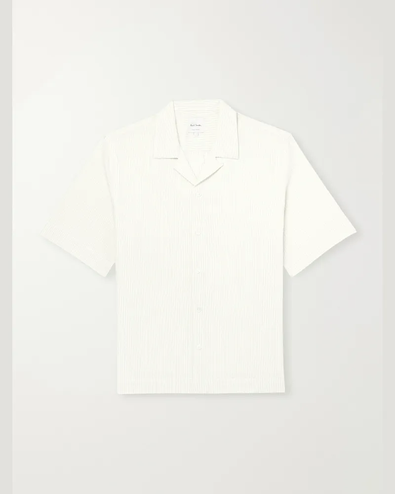 Paul Smith Camp-Collar Striped Cotton-Seersucker Shirt White