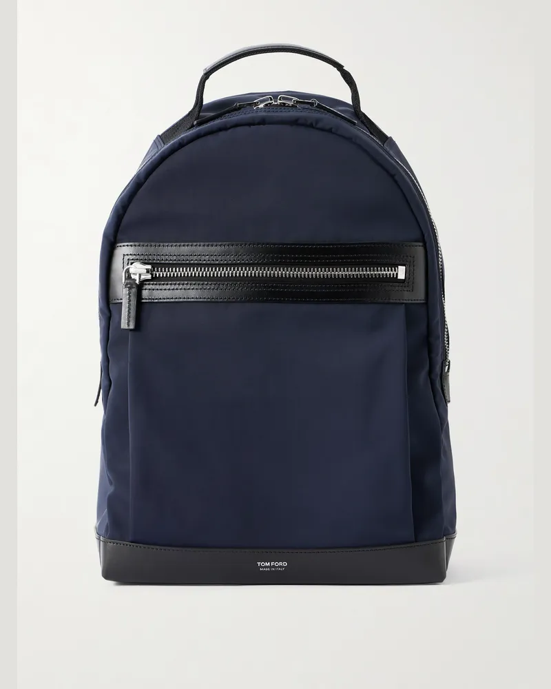 Tom Ford Rucksack aus Nylon mit Lederbesatz Blau