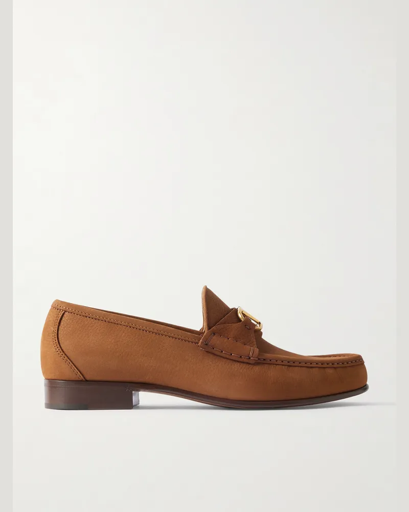 Valentino Garavani Loafers aus vollnarbigem Nubukleder mit „V-Logo“-Verzierung Braun