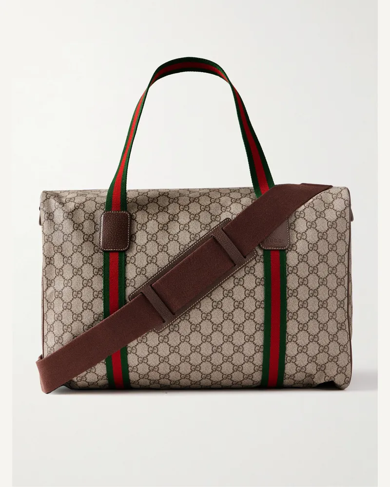 Gucci Reisetasche aus beschichtetem Supreme-Canvas mit Logomuster, Lederbesätzen und Webband Neutral