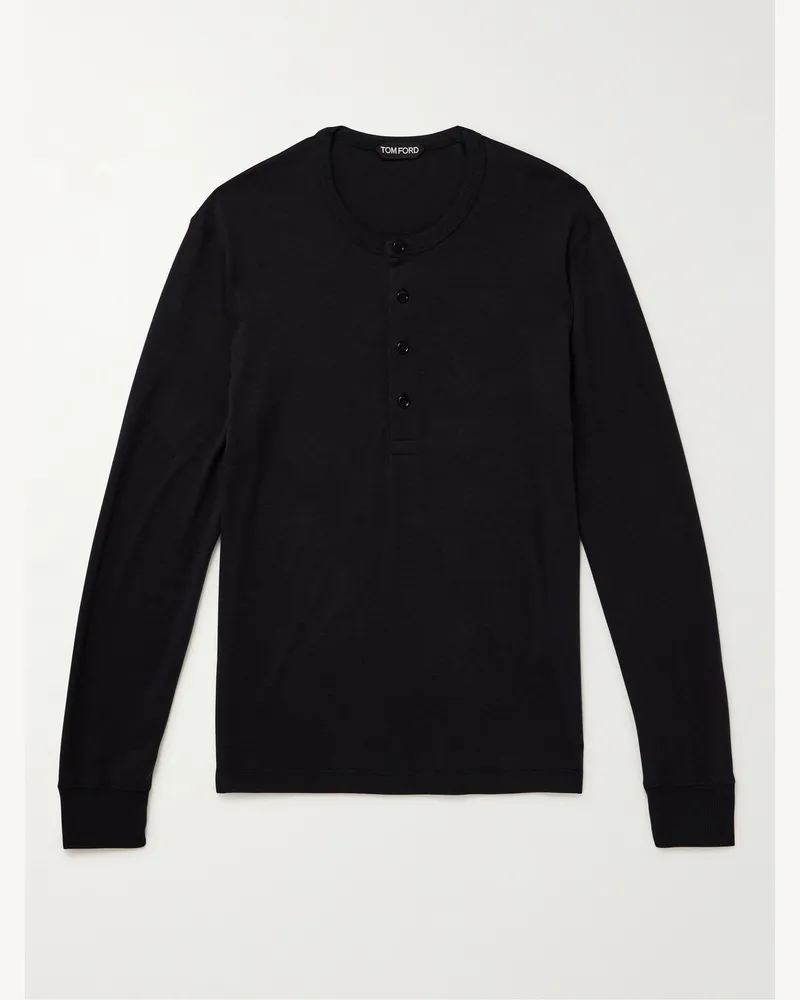 Tom Ford Henley Shirt aus Jersey aus einer Lyocell-Baumwollmischung Schwarz