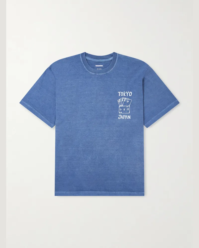 Neighborhood Logo-Print Cotton-Jersey T-Shirt Blue