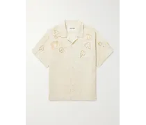 Hemd aus einer Baumwoll-Leinenmischung mit Reverskragen und Stickereien
