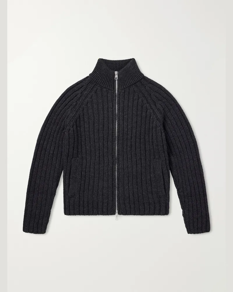 Our Legacy Ultra Ribbed Merino Wool Zip-Up Sweater Black