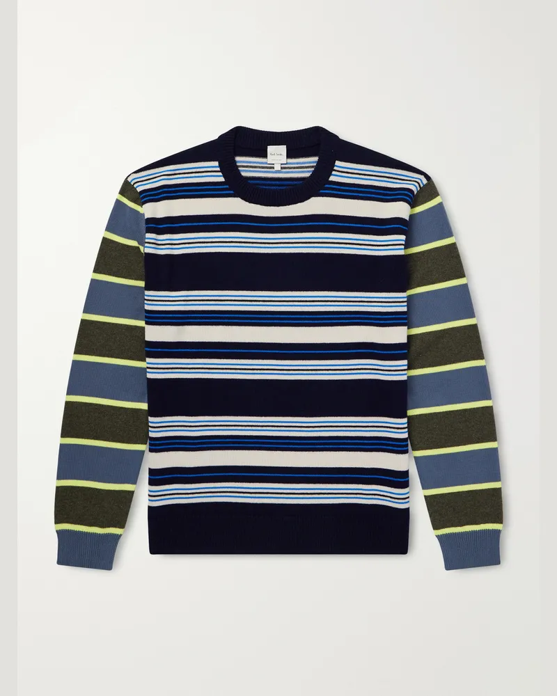Paul Smith Striped Wool and Cotton-Blend Sweater Blue