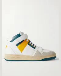 Saint Laurent Lax High-Top-Sneakers aus Leder und Veloursleder in Colour-Block-Optik Weiß