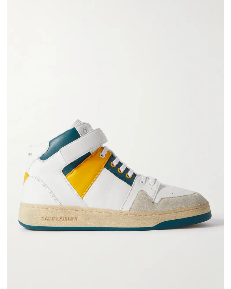 Saint Laurent Lax High-Top-Sneakers aus Leder und Veloursleder in Colour-Block-Optik Weiß