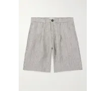 Gerade geschnittene Shorts aus gestreiftem Leinen mit Falten