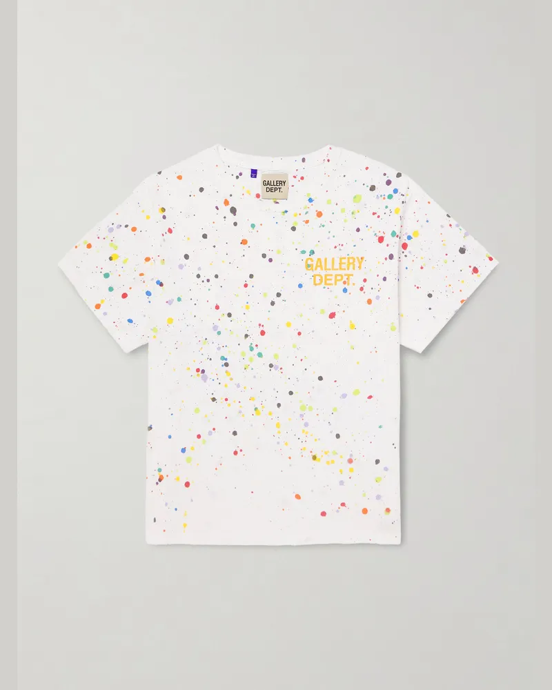 GALLERY DEPT. Le Pop Logo-Print Paint-Splattered Cotton-Jersey T-Shirt White