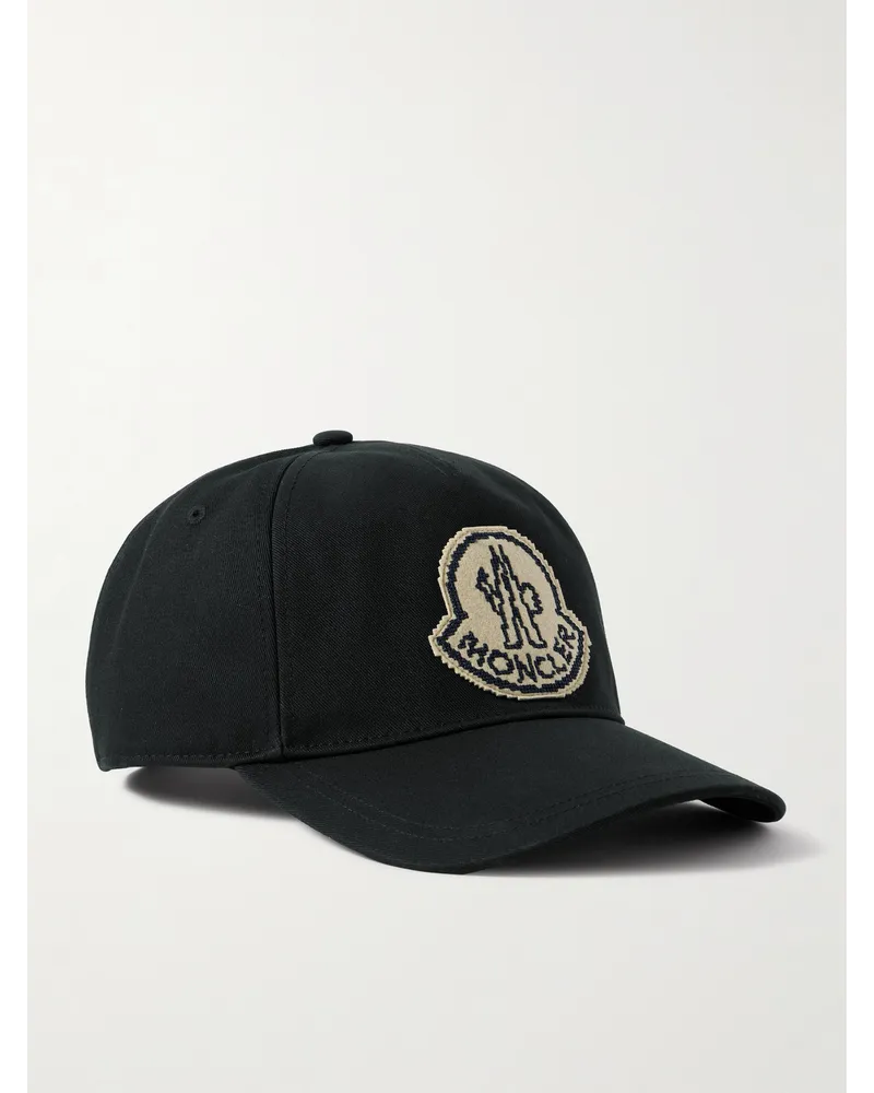 Moncler Baseballkappe aus Baumwoll-Twill mit Logoapplikation Schwarz