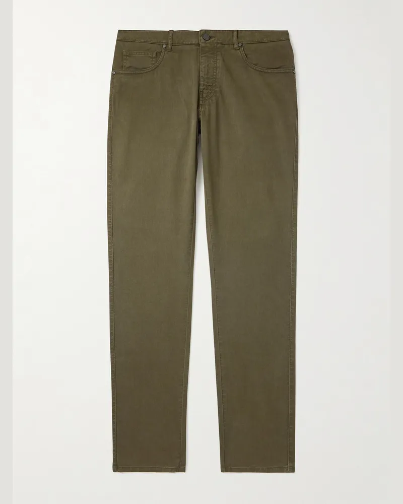 PURDEY Slim-Fit Straight-Leg Cotton-Blend Twill Trousers Green